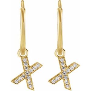 14K Yellow Gold .04 CTW Natural Diamond Single Initial X Hoop Earring