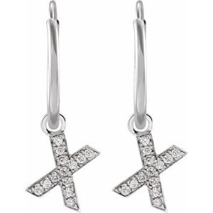 14K White Gold .04 CTW Natural Diamond Single Initial X Hoop Earring – image 2