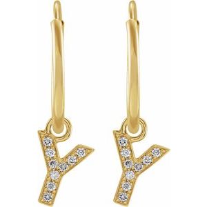 14K Yellow Gold .03 CTW Natural Diamond Single Initial Y Hoop Earring – image 2