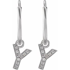 14K White Gold .03 CTW Natural Diamond Single Initial Y Hoop Earring – image 2