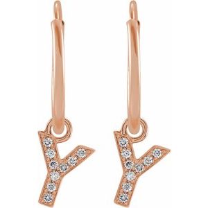 14K Rose Gold .03 CTW Natural Diamond Single Initial Y Hoop Earring – image 2