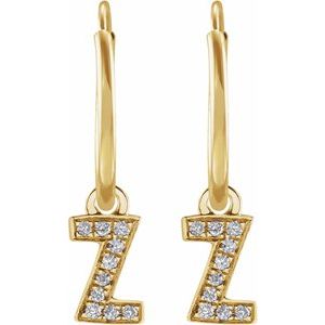 14K Yellow Gold .03 CTW Natural Diamond Single Initial Z Hoop Earring – image 2