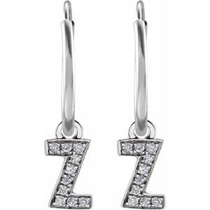 14K White Gold .03 CTW Natural Diamond Single Initial Z Hoop Earring – image 2