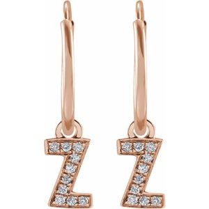 14K Rose Gold .03 CTW Natural Diamond Single Initial Z Hoop Earring – image 2