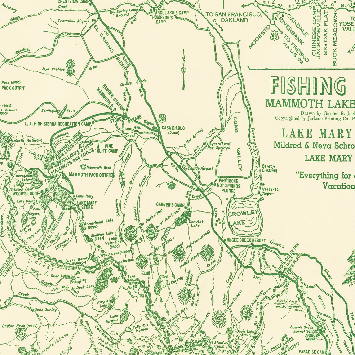 Vintage Map of Mammoth Lakes, 1930
