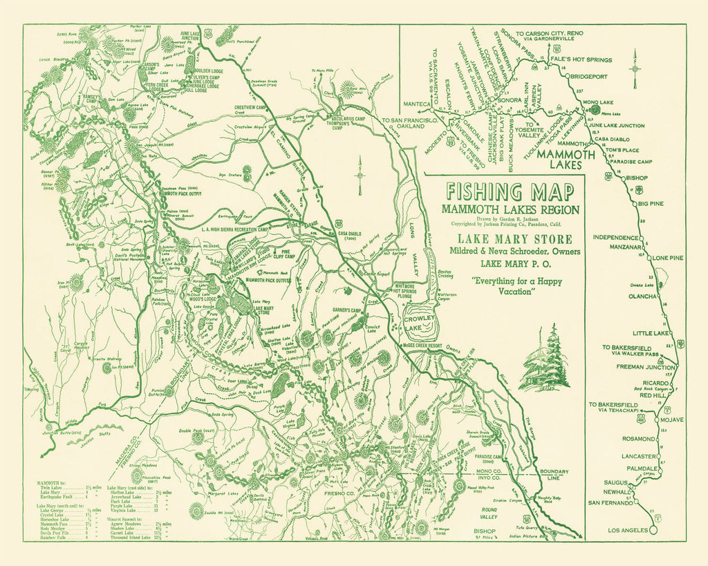 Vintage Map of Mammoth Lakes, 1930