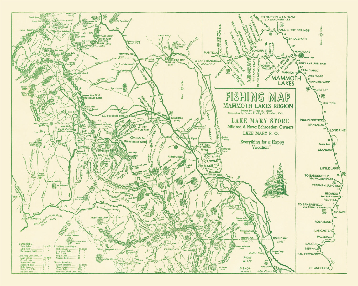 Vintage Map of Mammoth Lakes, 1930