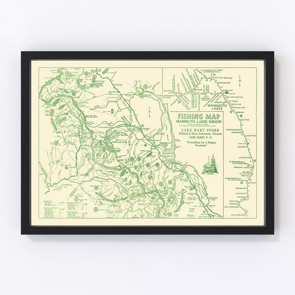 Vintage Map of Mammoth Lakes, 1930