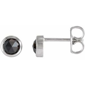 14K White Gold 1/2 CTW Rose-Cut Natural Black Diamond Bezel-Set Earrings