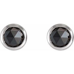 14K White Gold 1/2 CTW Rose-Cut Natural Black Diamond Bezel-Set Earrings
