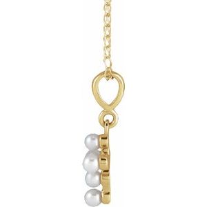 14K Yellow Gold Cultured White Seed Pearl Youth Cross 16" Necklace
