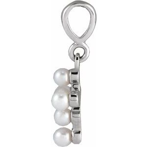 Platinum Cultured White Seed Pearl Youth Cross Pendant