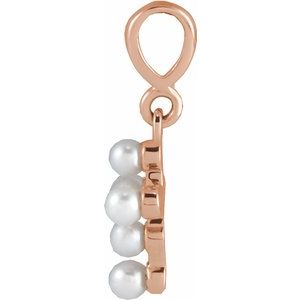 14K Rose Gold Cultured White Seed Pearl Youth Cross Pendant