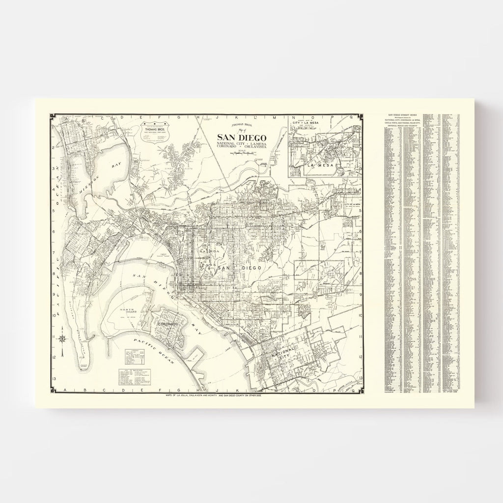 Vintage Map of San Diego, California 1930