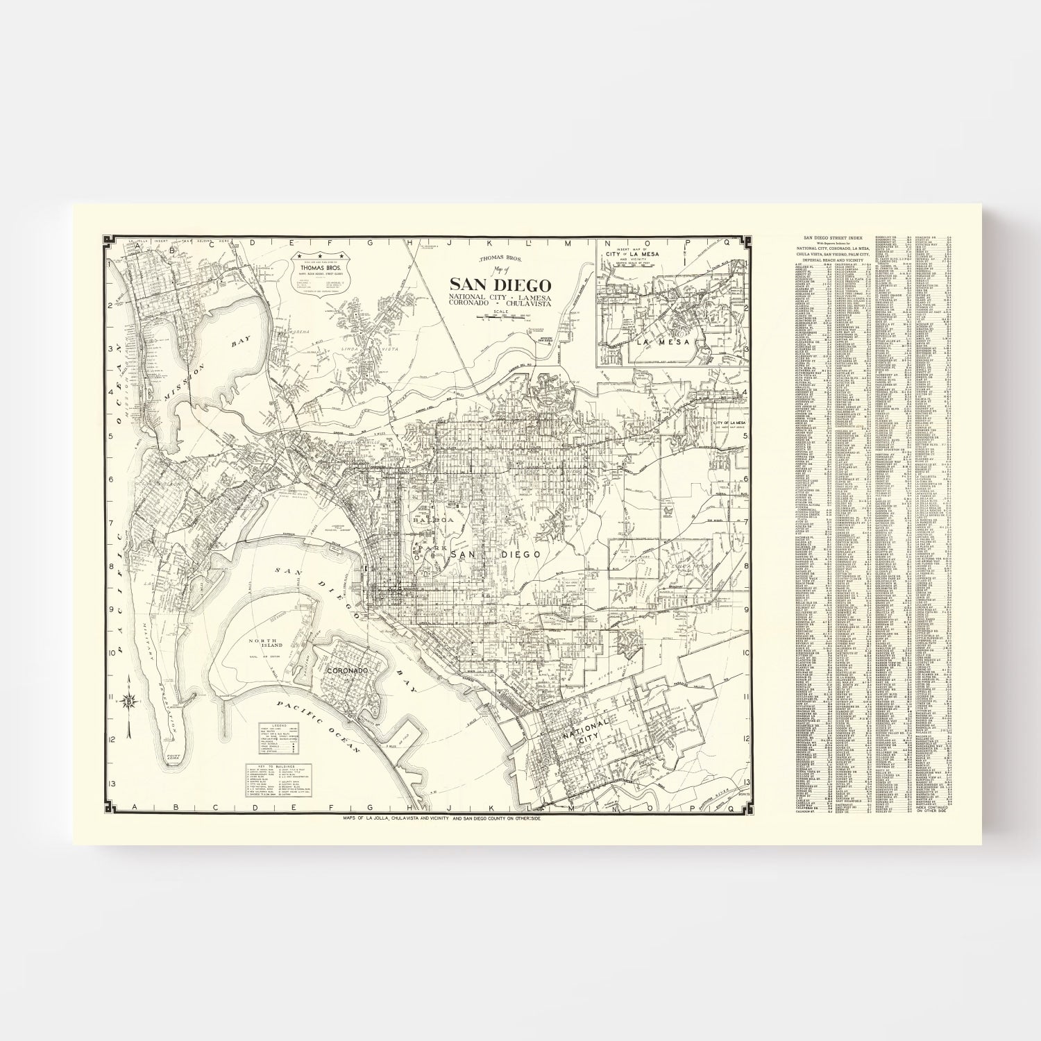 Vintage Map of San Diego, California 1930
