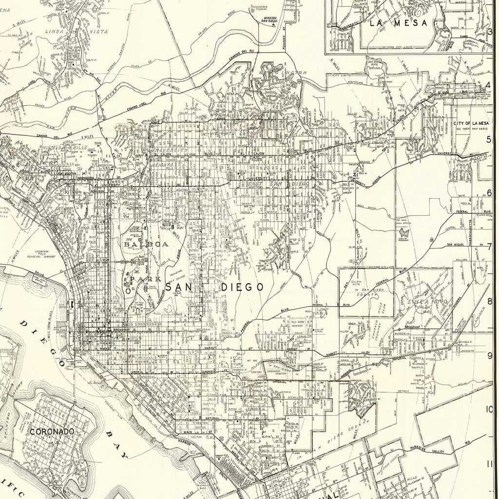 Vintage Map of San Diego, California 1930