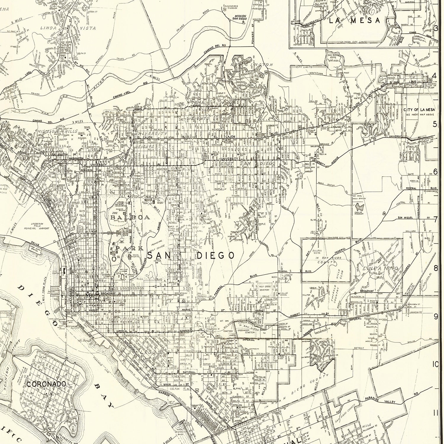 Vintage Map of San Diego, California 1930