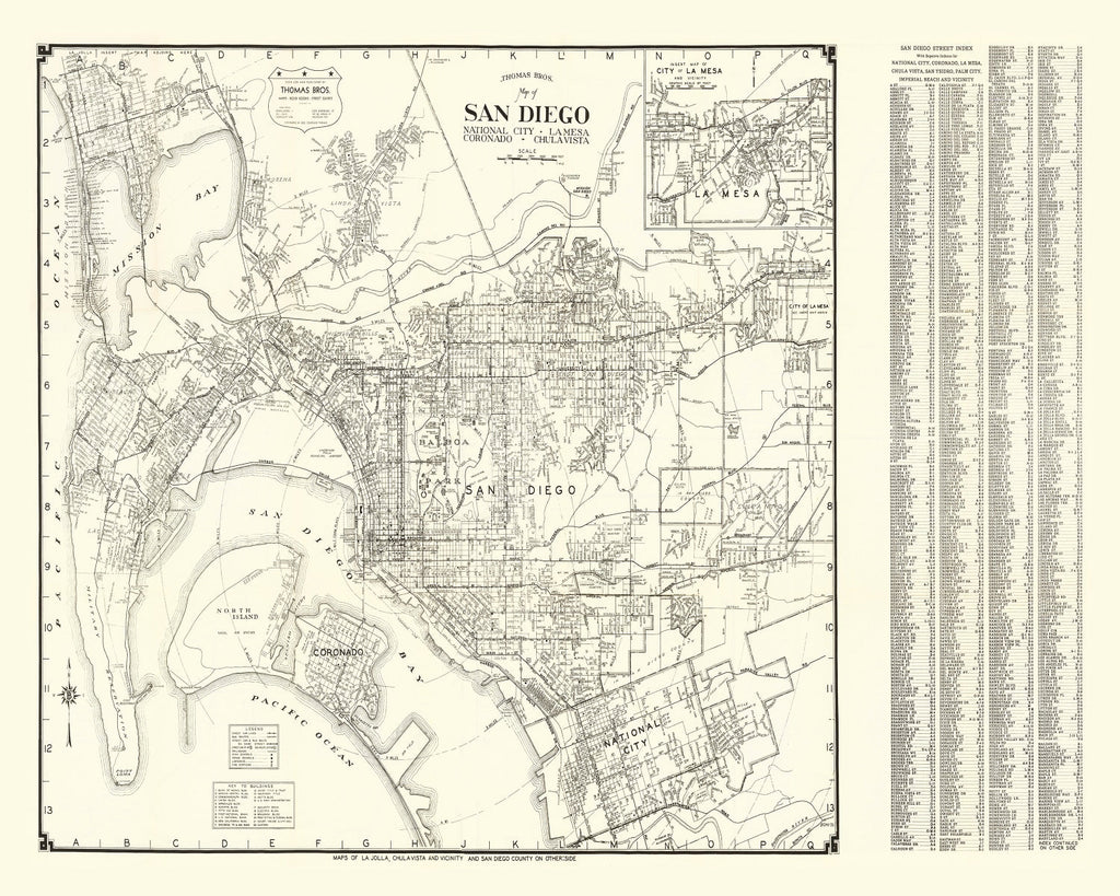 Vintage Map of San Diego, California 1930