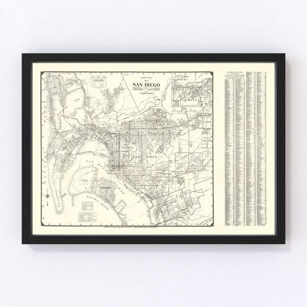 Vintage Map of San Diego, California 1930