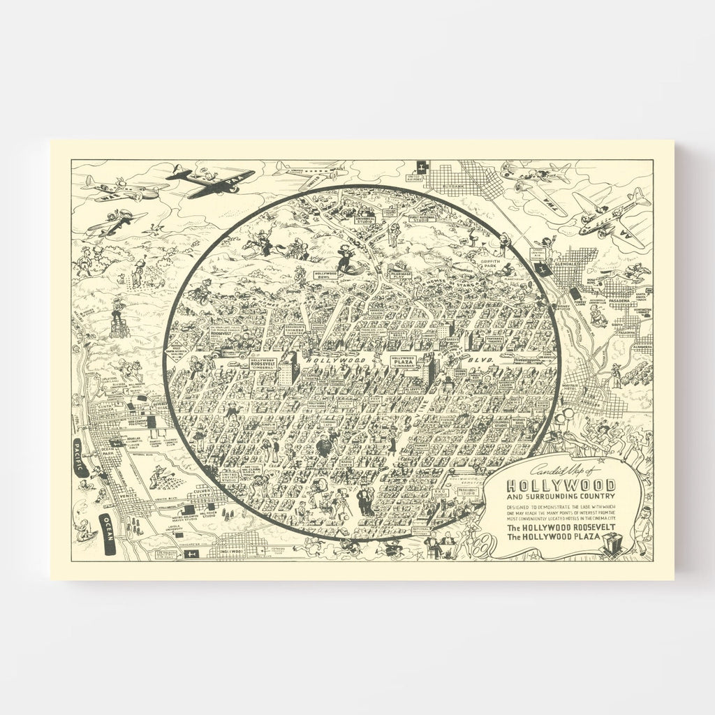 Vintage Map of Hollywood, California 1930