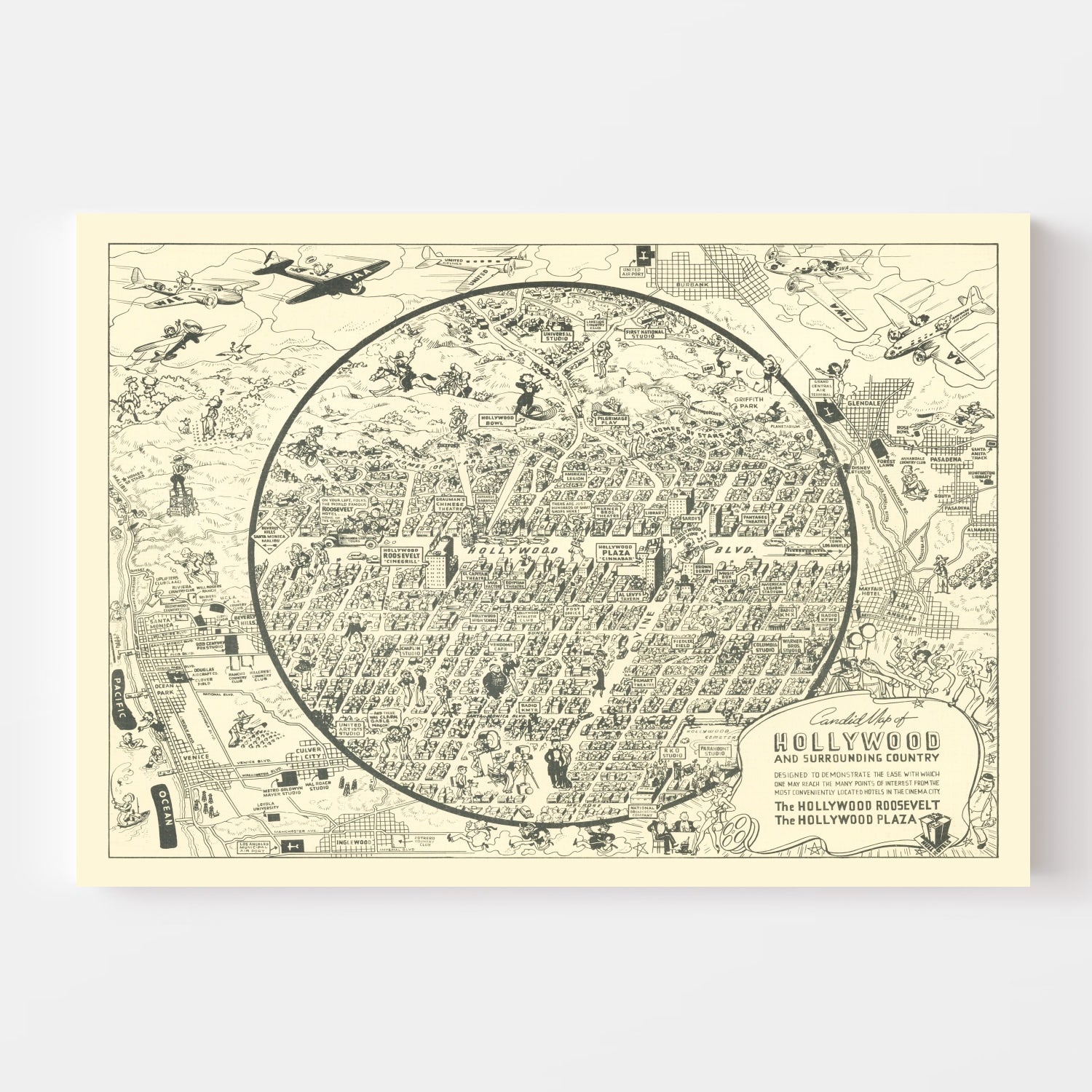 Vintage Map of Hollywood, California 1930