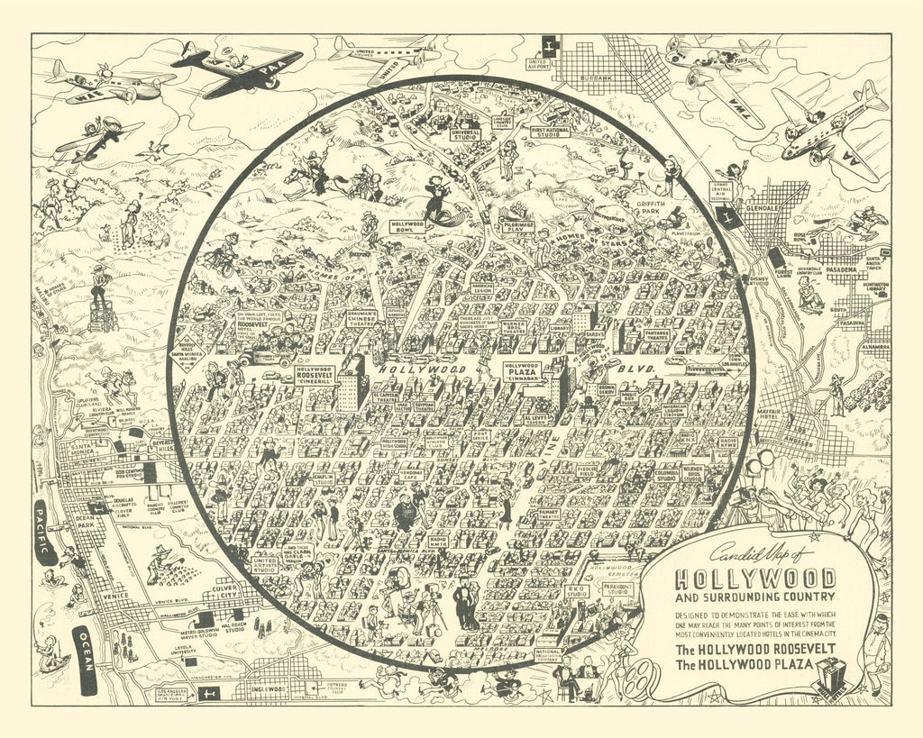 Vintage Map of Hollywood, California 1930