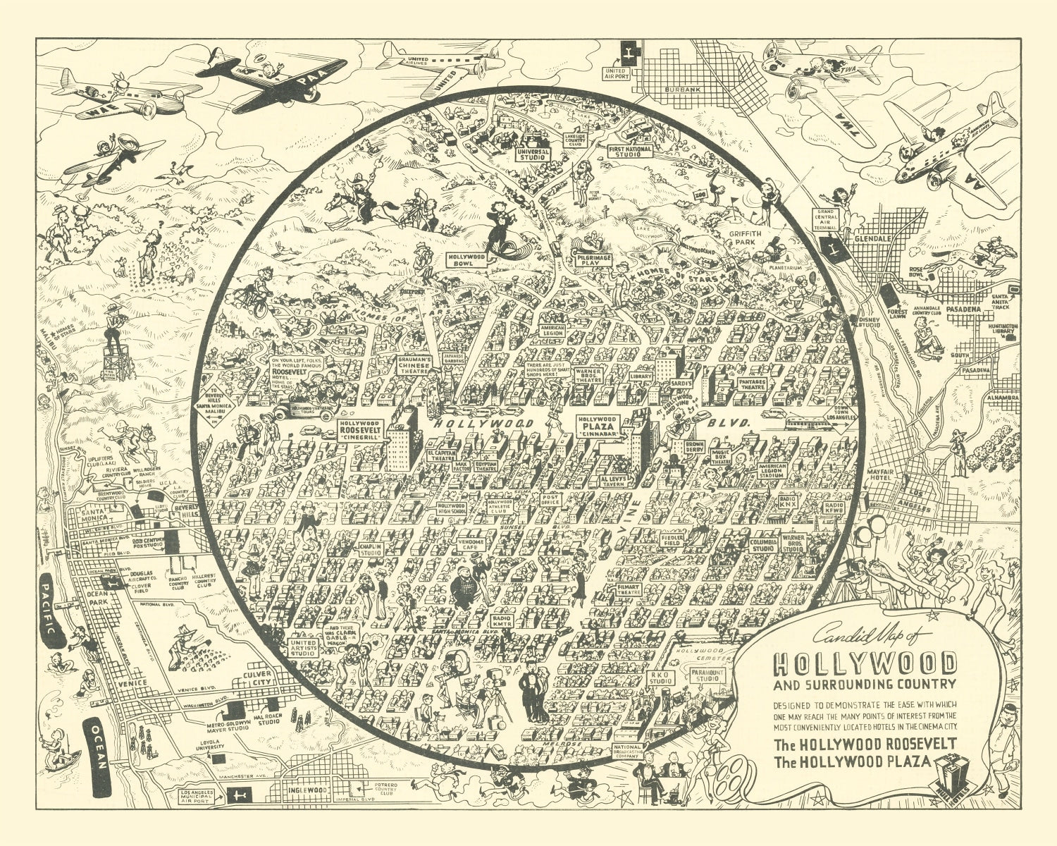 Vintage Map of Hollywood, California 1930