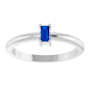 Platinum 4x2 mm Lab-Grown Blue Sapphire Stackable Ring