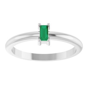 14K White Gold Natural Emerald Stackable Ring