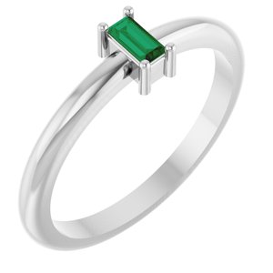 14K White Gold 4x2 mm Lab-Grown Emerald Stackable Ring