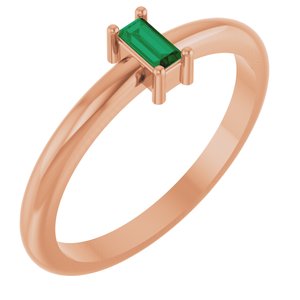 14K Rose Gold 4x2 mm Lab-Grown Emerald Stackable Ring