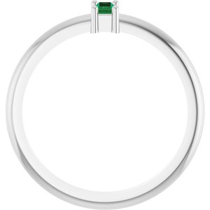14K White Gold 4x2 mm Lab-Grown Emerald Stackable Ring