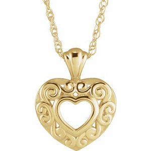 14K Yellow Gold 12.9x10.1 mm Pierced Heart 14" Necklace