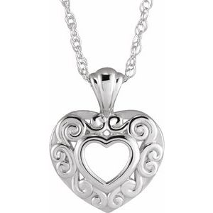 14K White Gold 12.9x10.1 mm Pierced Heart 14" Necklace