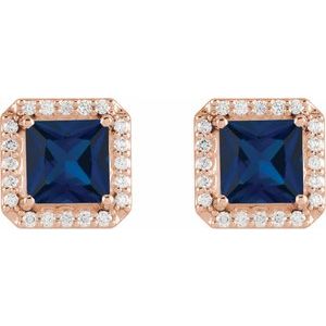 14K Rose Gold 5x5 mm Lab-Grown Blue Sapphire 1/6 CTW Natural Diamond Halo-Style Earrings