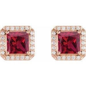 14K Rose Gold 5x5 mm Lab-Grown Ruby 1/6 CTW Natural Diamond Halo-Style Earrings – image 2