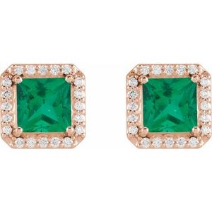 14K Rose Gold Lab-Grown Emerald & .08 CTW Natural Diamond Halo-Style Earrings – image 2