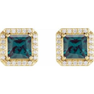 14K Yellow Gold 5x5 mm Lab-Grown Alexandrite 1/6 CTW Natural Diamond Halo-Style Earrings – image 2