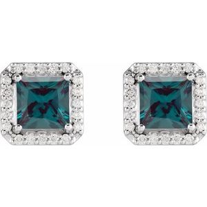 14K White Gold 5x5 mm Lab-Grown Alexandrite 1/6 CTW Natural Diamond Halo-Style Earrings – image 2