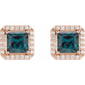 14K Rose Gold 5x5 mm Lab-Grown Alexandrite 1/6 CTW Natural Diamond Halo-Style Earrings – image 2