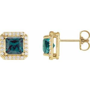 14K Yellow Gold 5x5 mm Lab-Grown Alexandrite 1/6 CTW Natural Diamond Halo-Style Earrings