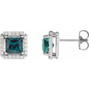 Platinum Lab-Grown Alexandrite & .08 CTW Natural Diamond Halo-Style Earrings