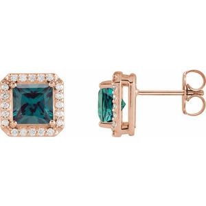 14K Rose Gold 5x5 mm Lab-Grown Alexandrite 1/6 CTW Natural Diamond Halo-Style Earrings