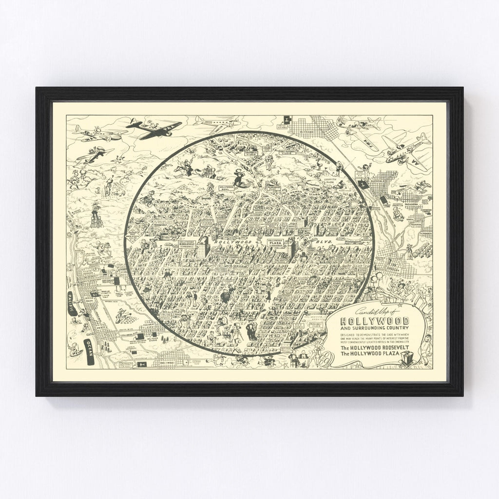Vintage Map of Hollywood, California 1930