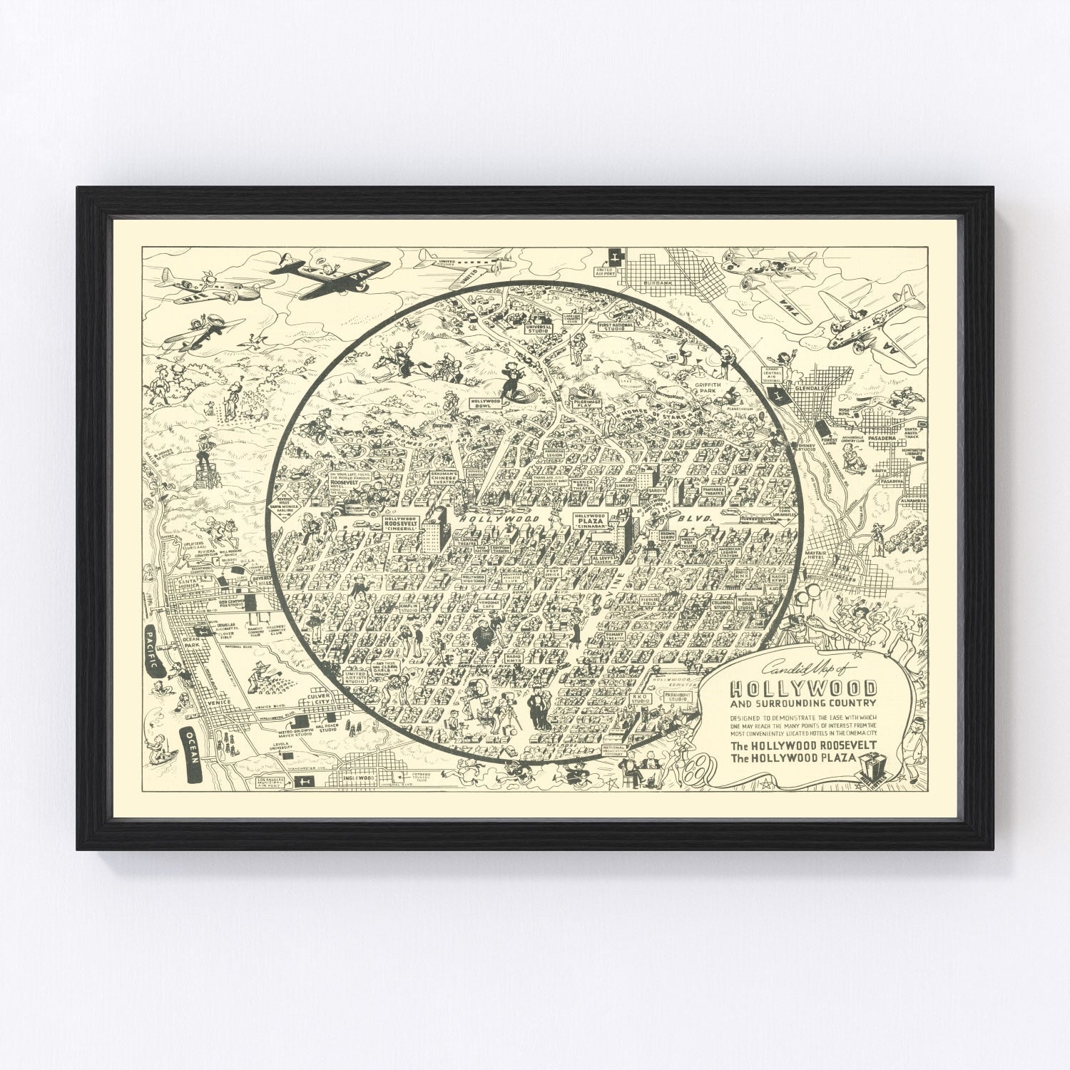 Vintage Map of Hollywood, California 1930