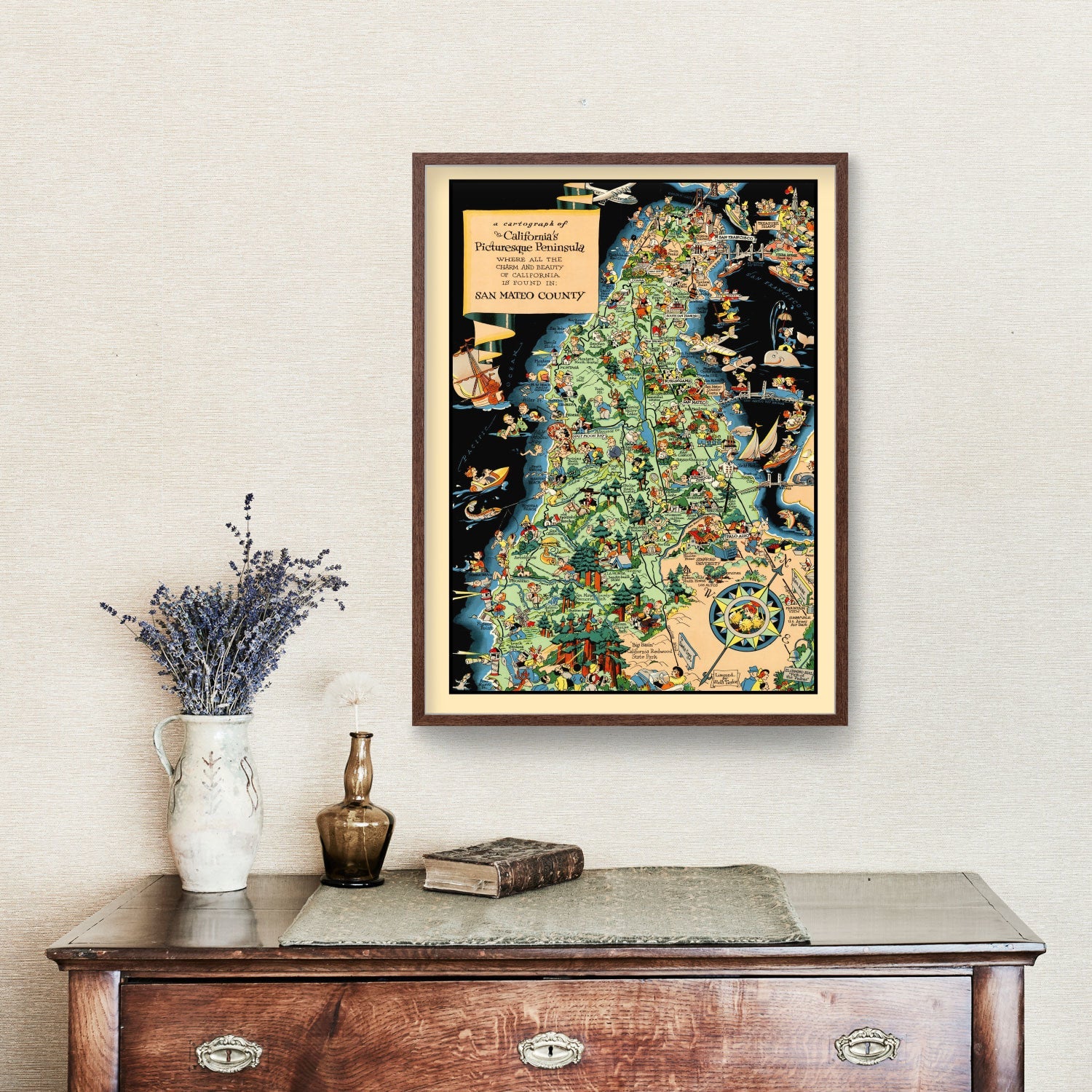 Vintage Map of San Mateo County, California 1930