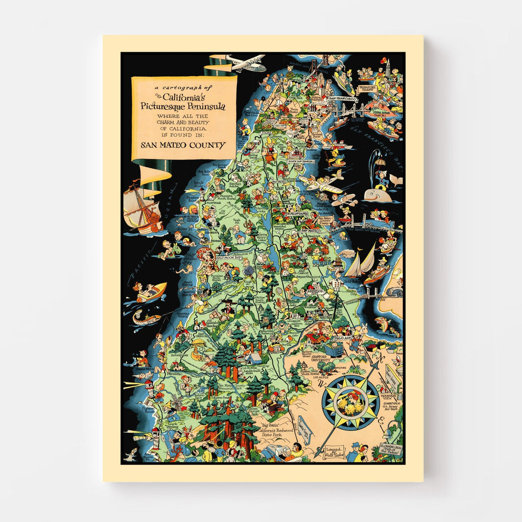 Vintage Map of San Mateo County, California 1930