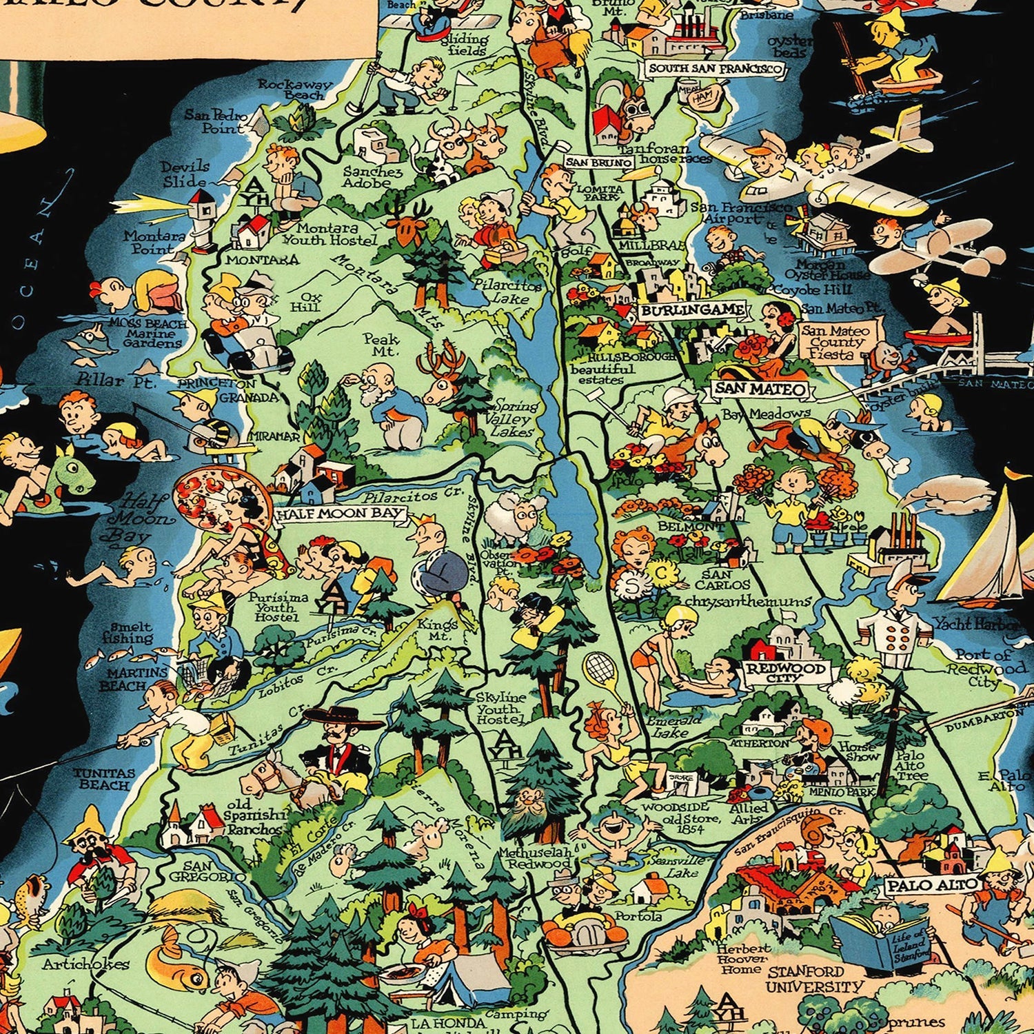 Vintage Map of San Mateo County, California 1930