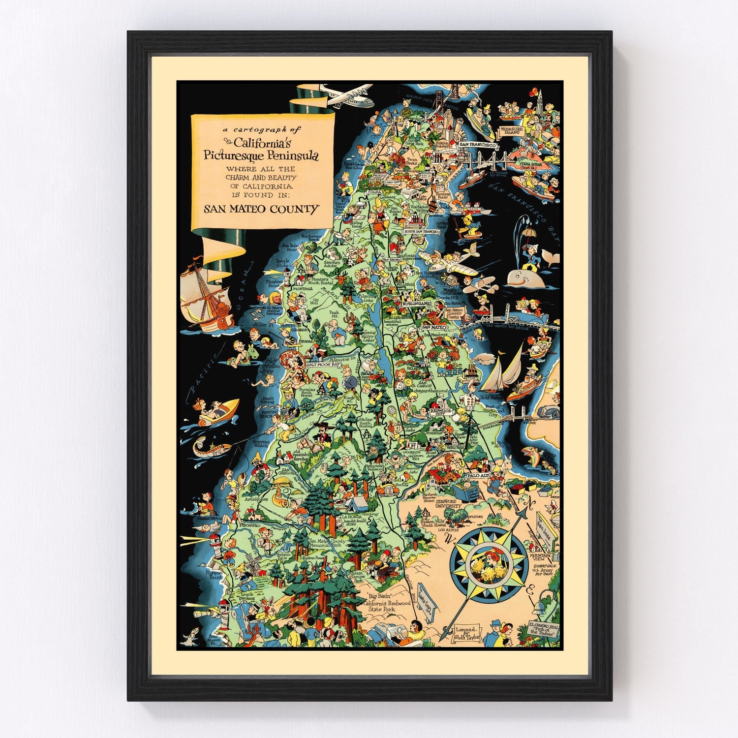 Vintage Map of San Mateo County, California 1930