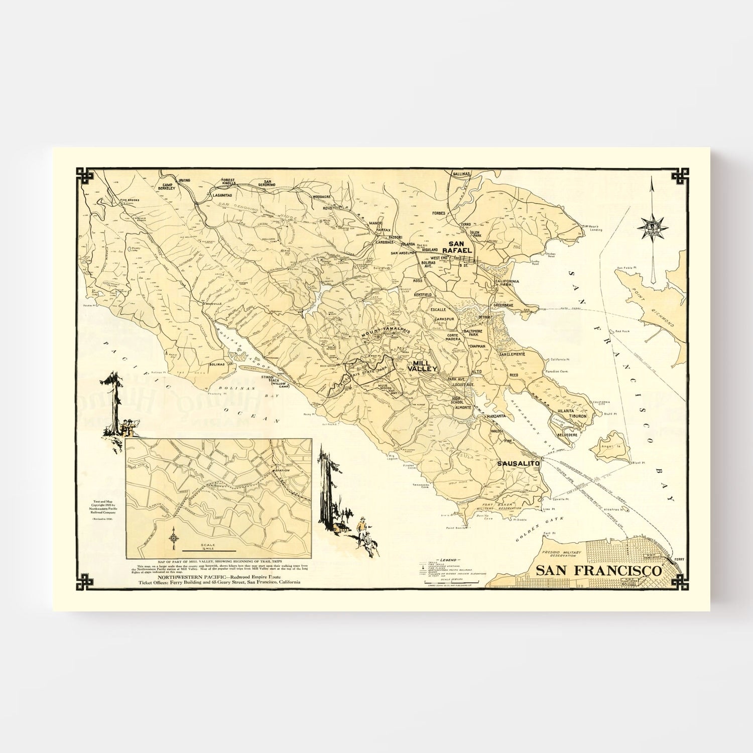 Vintage Map of Marin County, California 1930